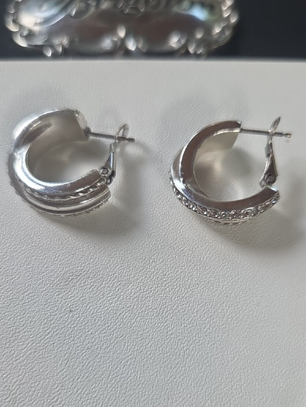 Brighton Silver Twisted Hoop Earrings with Crystal Accents - Silver - Picture 2 of 2